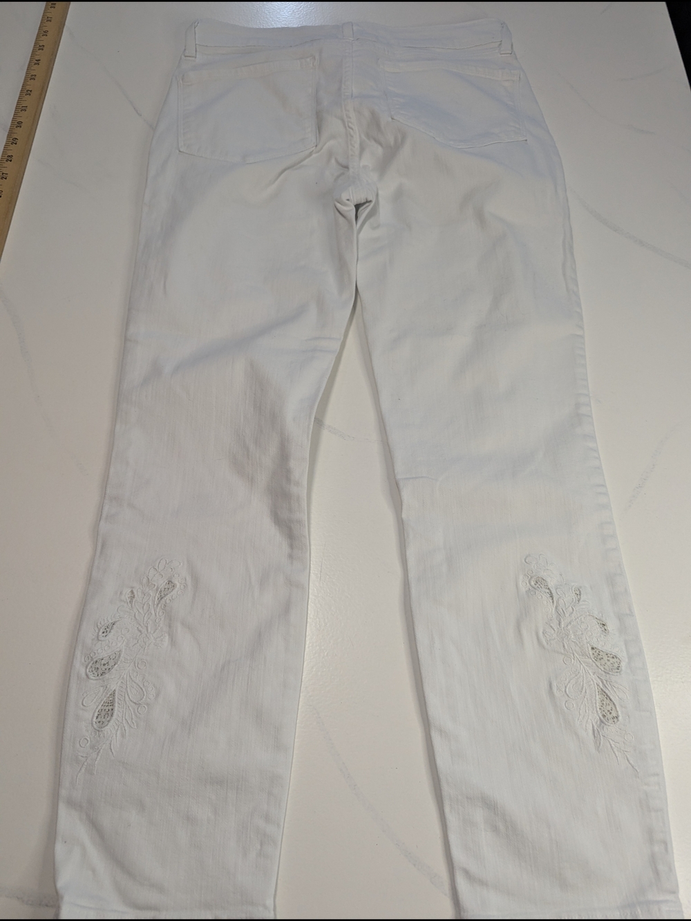 NYDJ Clarissa Embroidered Ankle Stretch White Denim Jeans Lift Tuck Tech Sz 6 - Picture 7 of 8